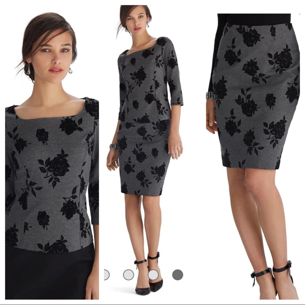 WHBM Floral Ponte Top and Pencil Skirt Set